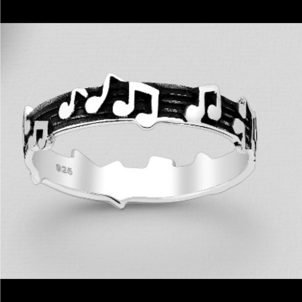 925 Sterling Silver Oxidized Music Notes Ring